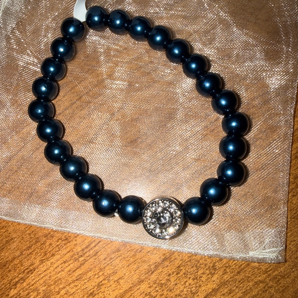 Blue Beaded Bracelet with Silver Accent